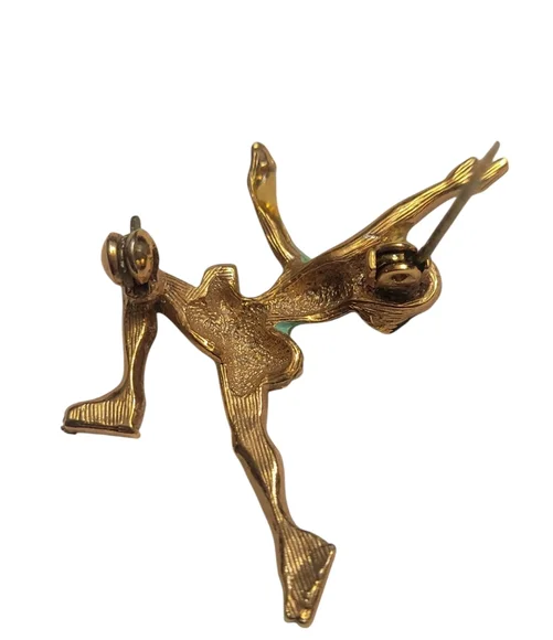 Vintage Gold and Green Ice Skater Brooch - Picture 4 of 7